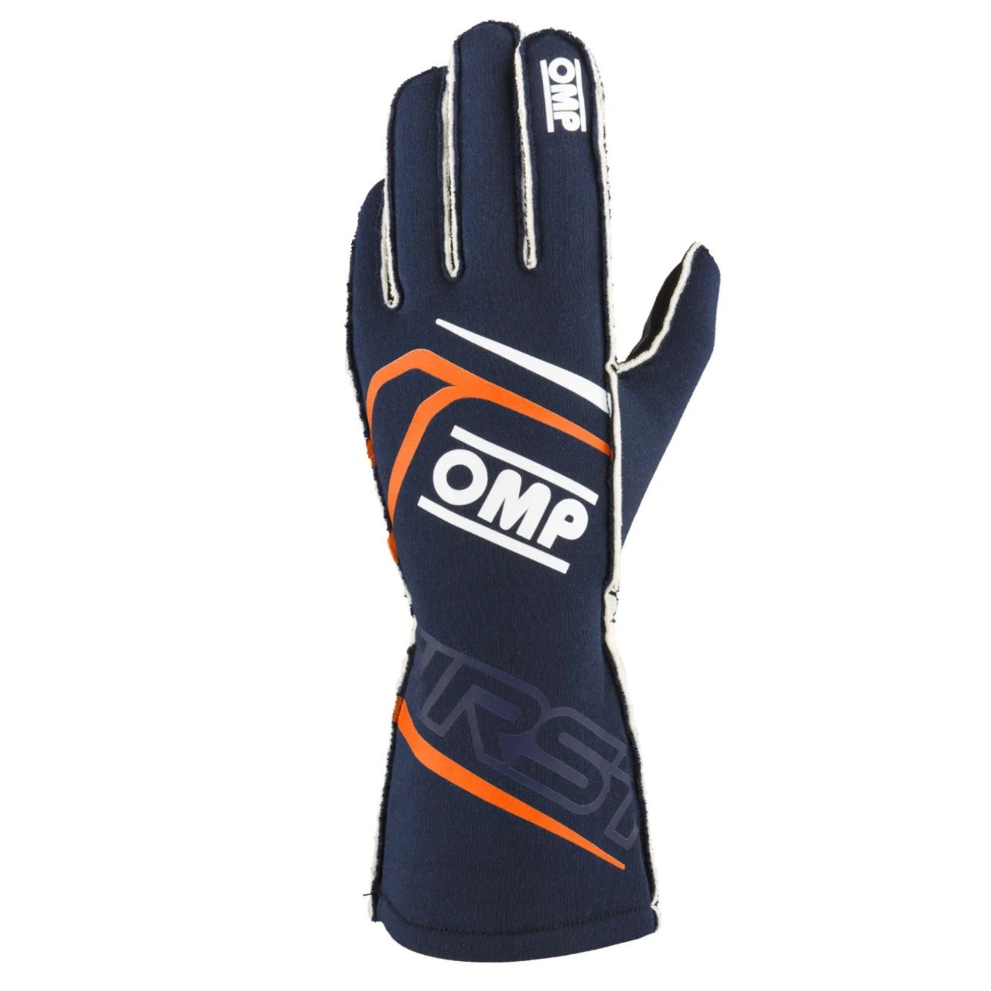 OMP FIRST V2 Racing Gloves FIA, Navy Blue/Fluo Orange | XL